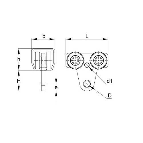 Wózek 4-kołowy do szyny nośnej 65x60 mm typ 25.T10P, EN 795:2012, CEN/TS 16415:2013-D, z otworem 18 mm, ocynk