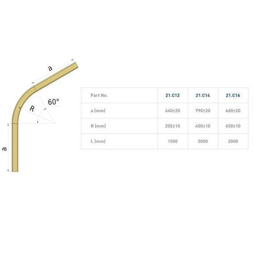 Łuk szyny nośnej kąt 60° typ 24.C19, promień 905±15mm, odcinki proste 530±20mm, ocynk