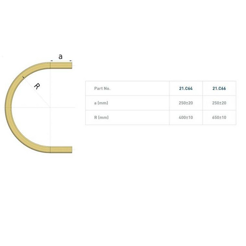 Łuk szyny nośnej kąt 180° typ 25.C66, promień 580±10mm, odcinki proste 300±20mm, ocynk