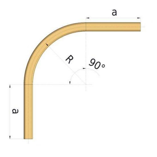 Łuk szyny nośnej kąt 90° typ 21.C03, promień 300±10mm, odcinki proste 510±20mm, żółty ocynk