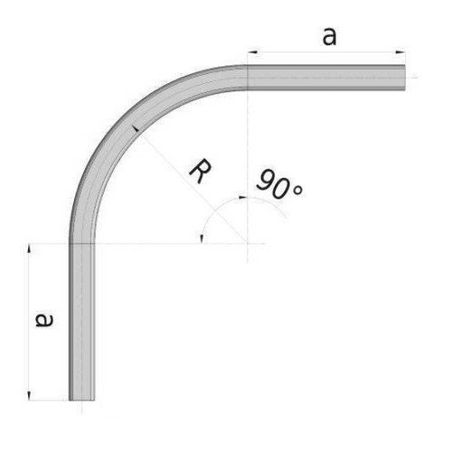 Łuk szyny nośnej kąt 90° typ 51.C02, promień 205±10mm, odcinki proste 590±20mm, stal nierdzewna A2 (AISI 304)