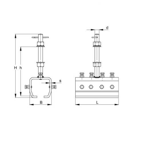 Łącznik szyny nośnej 65x60 mm typ 25.B11P, EN 795:2012, CEN/TS 16415:2013-D, z mocowaniem śrubowym M20, ocynk